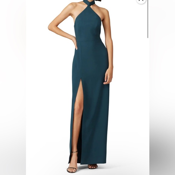 Amanda‎ Uprichard Revolve Queen Halter Maxi Gown Side Slit Size Small Green